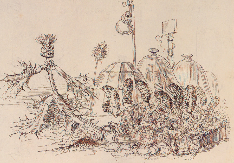 J. J. Grandville — Une revolution vegetale | Art Print shown to scale on a wall above a sofa