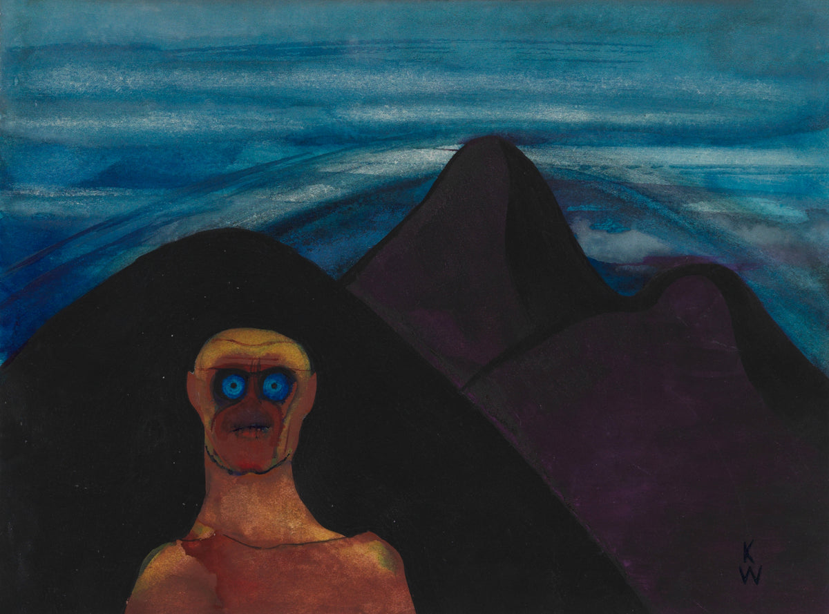 Karl Wiener — Untitled (Blue-Eyed Figure before Mountains) | Surreal Art Print