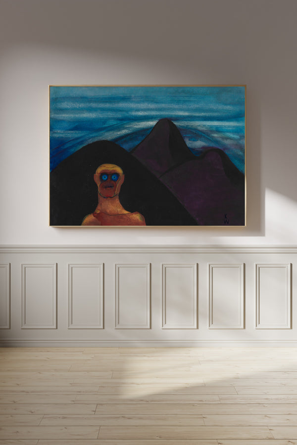 Karl Wiener — Untitled (Blue-Eyed Figure before Mountains) | Surreal Art Print