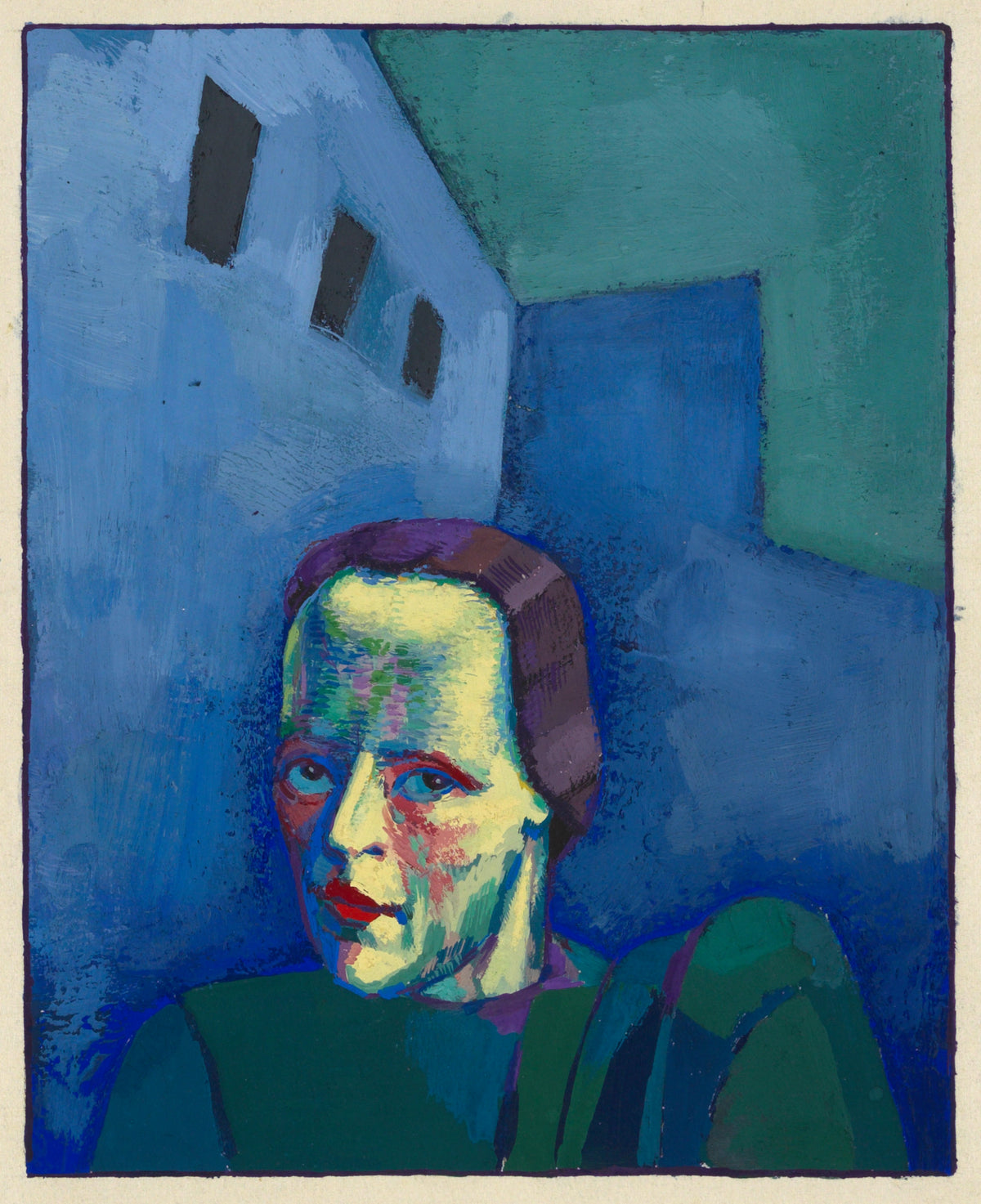 Karl Wiener — Untitled (Female Portrait Before a Blue House) | Expressionist Art Print