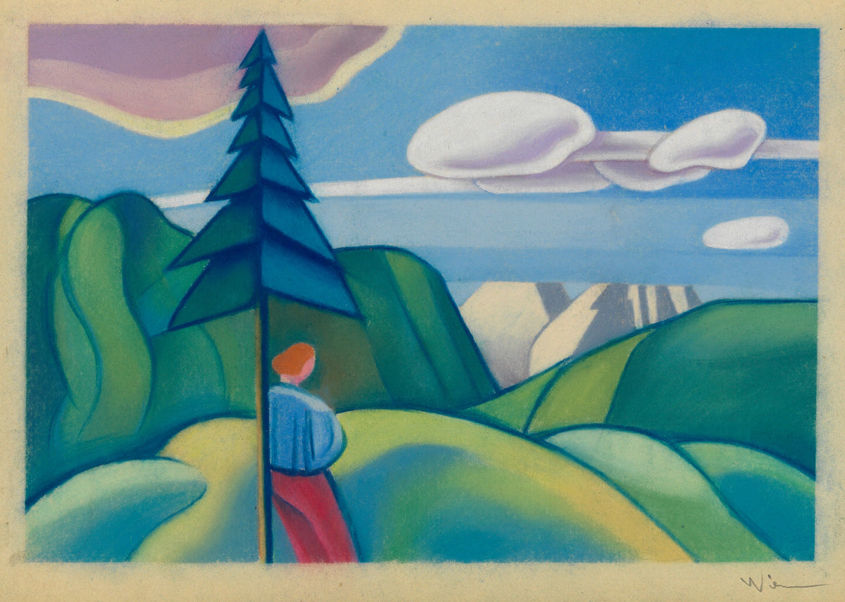 Karl Wiener — Untitled IV (Figure beside a Fir Tree) | Modernist Landscape Print