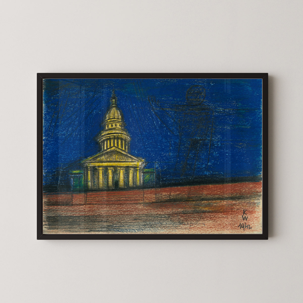 Karl Wiener — Untitled IX (Domed Building and Outlined Giant) | Surreal Art Print