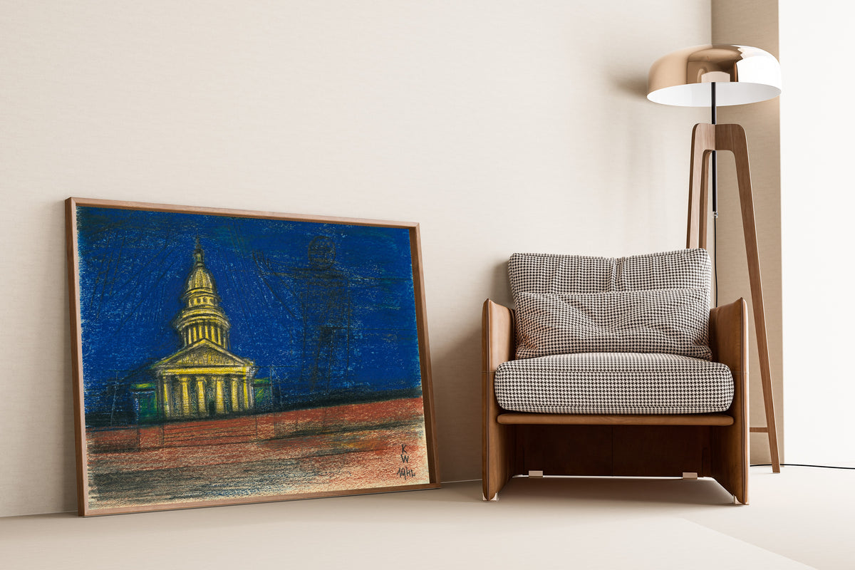 Karl Wiener — Untitled IX (Domed Building and Outlined Giant) | Surreal Art Print