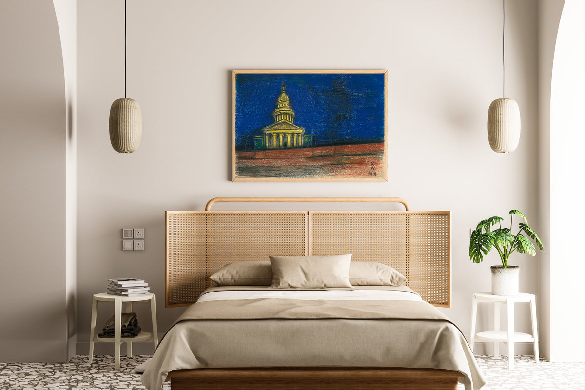 Karl Wiener — Untitled IX (Domed Building and Outlined Giant) | Surreal Art Print