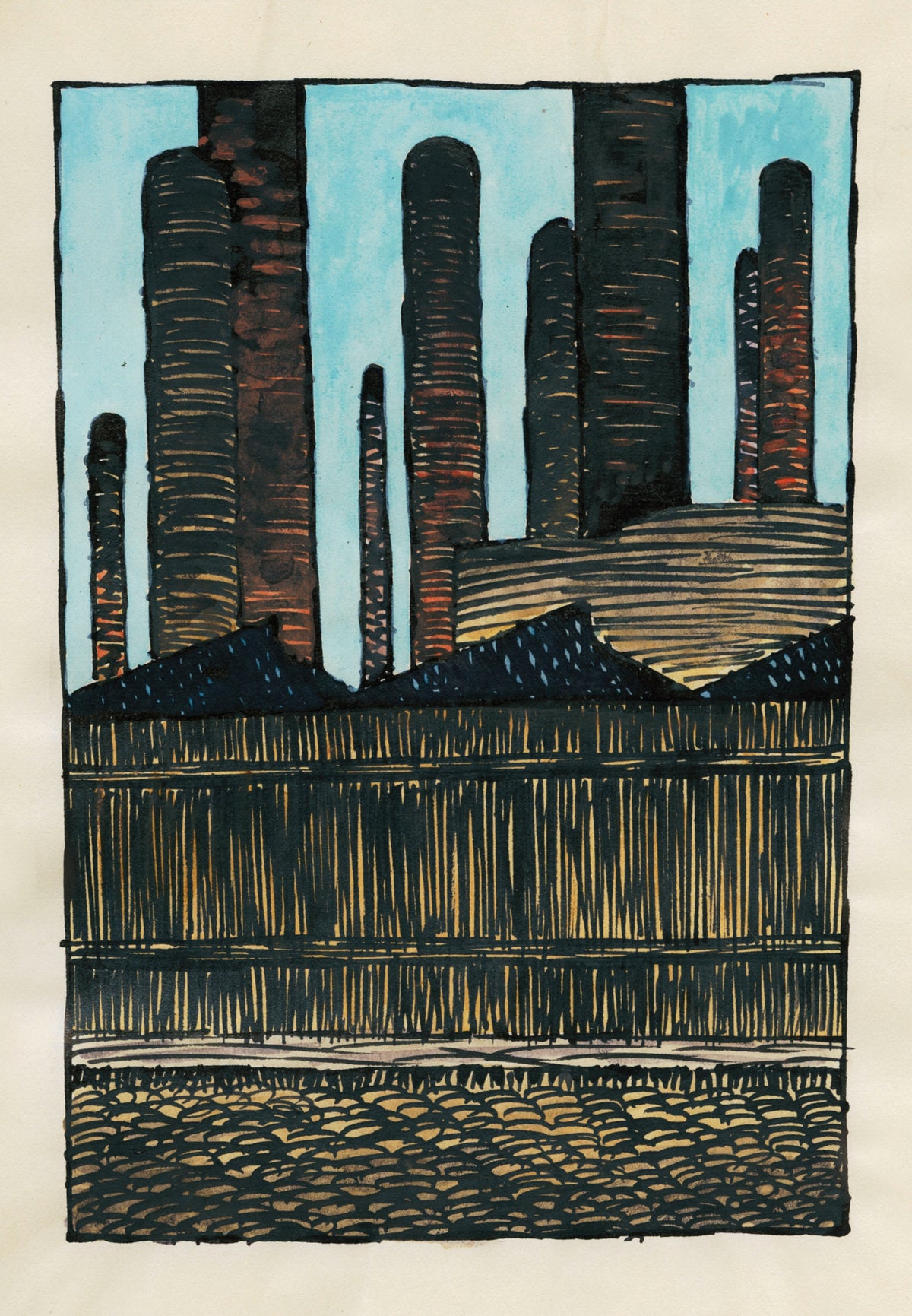 Karl Wiener — Untitled (Industrial Towers) | Expressionist Art Print