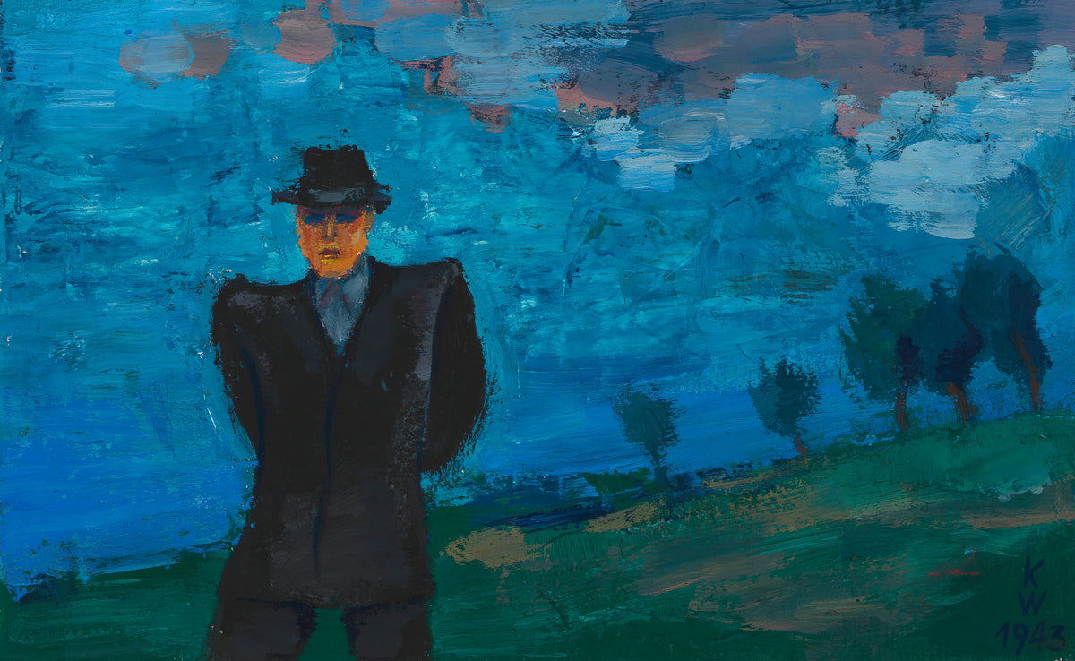 Karl Wiener — Untitled (Man in a Black Suit and Hat in a Landscape) | Expressionist Art Print