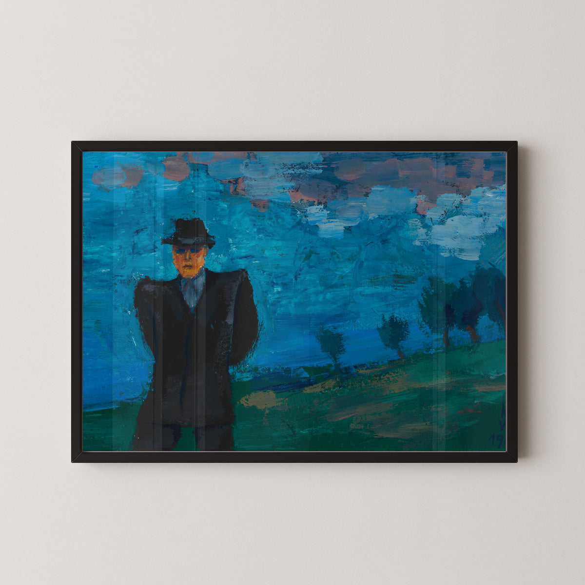 Karl Wiener — Untitled (Man in a Black Suit and Hat in a Landscape) | Expressionist Art Print