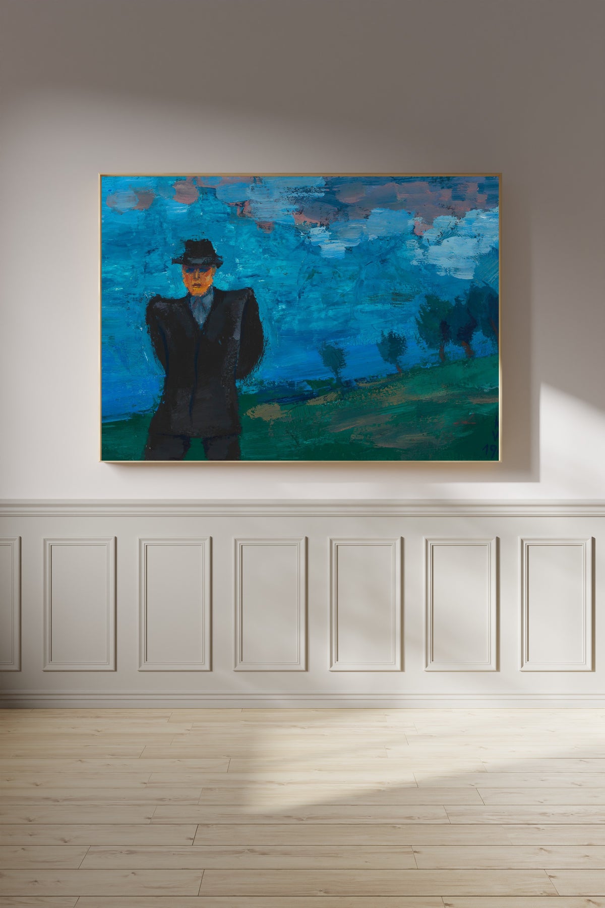 Karl Wiener — Untitled (Man in a Black Suit and Hat in a Landscape) | Expressionist Art Print