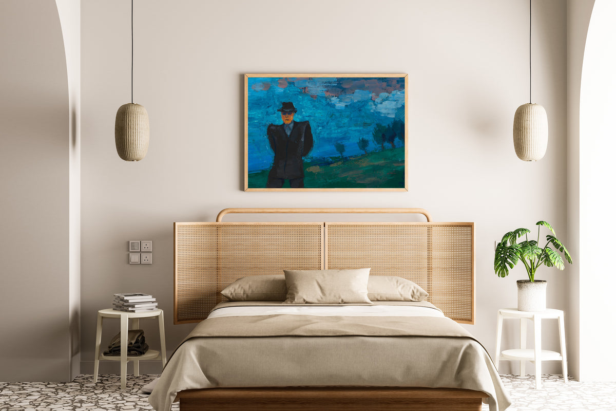 Karl Wiener — Untitled (Man in a Black Suit and Hat in a Landscape) | Expressionist Art Print