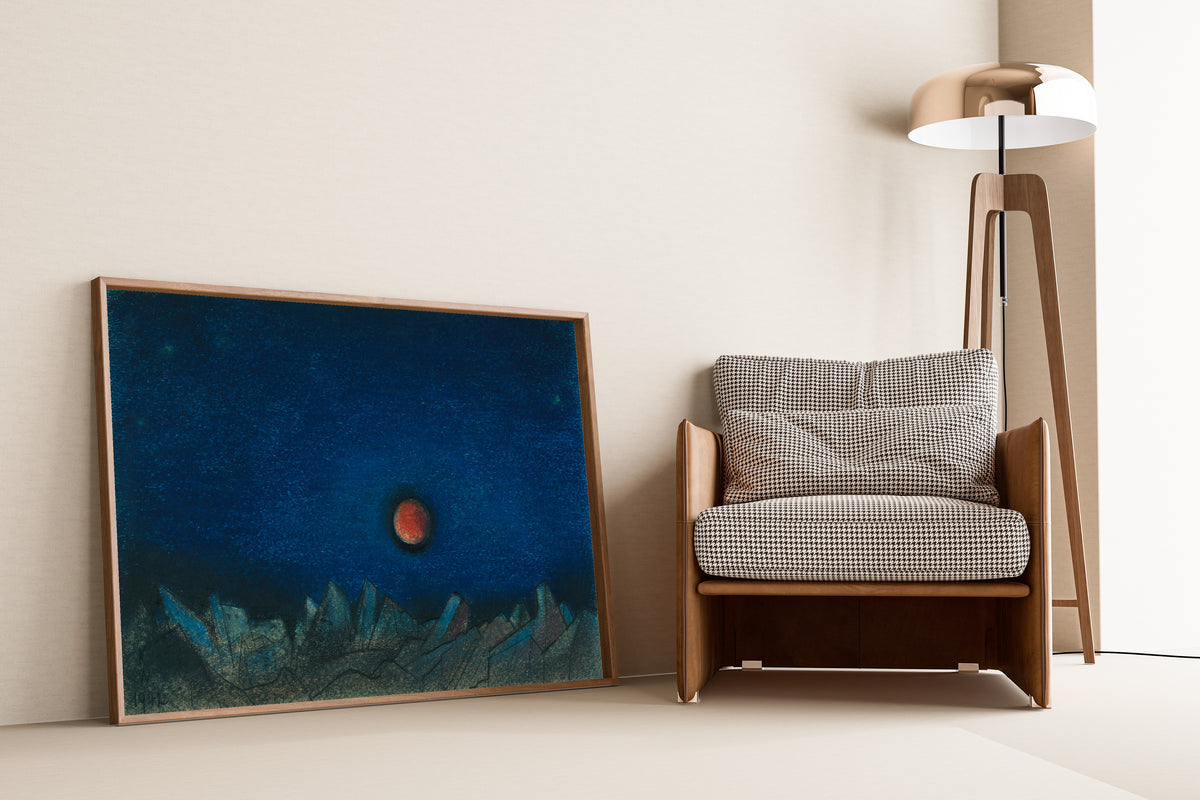 Karl Wiener — Untitled (Red Moon over a Landscape of Ruins) | Modernist Landscape Print