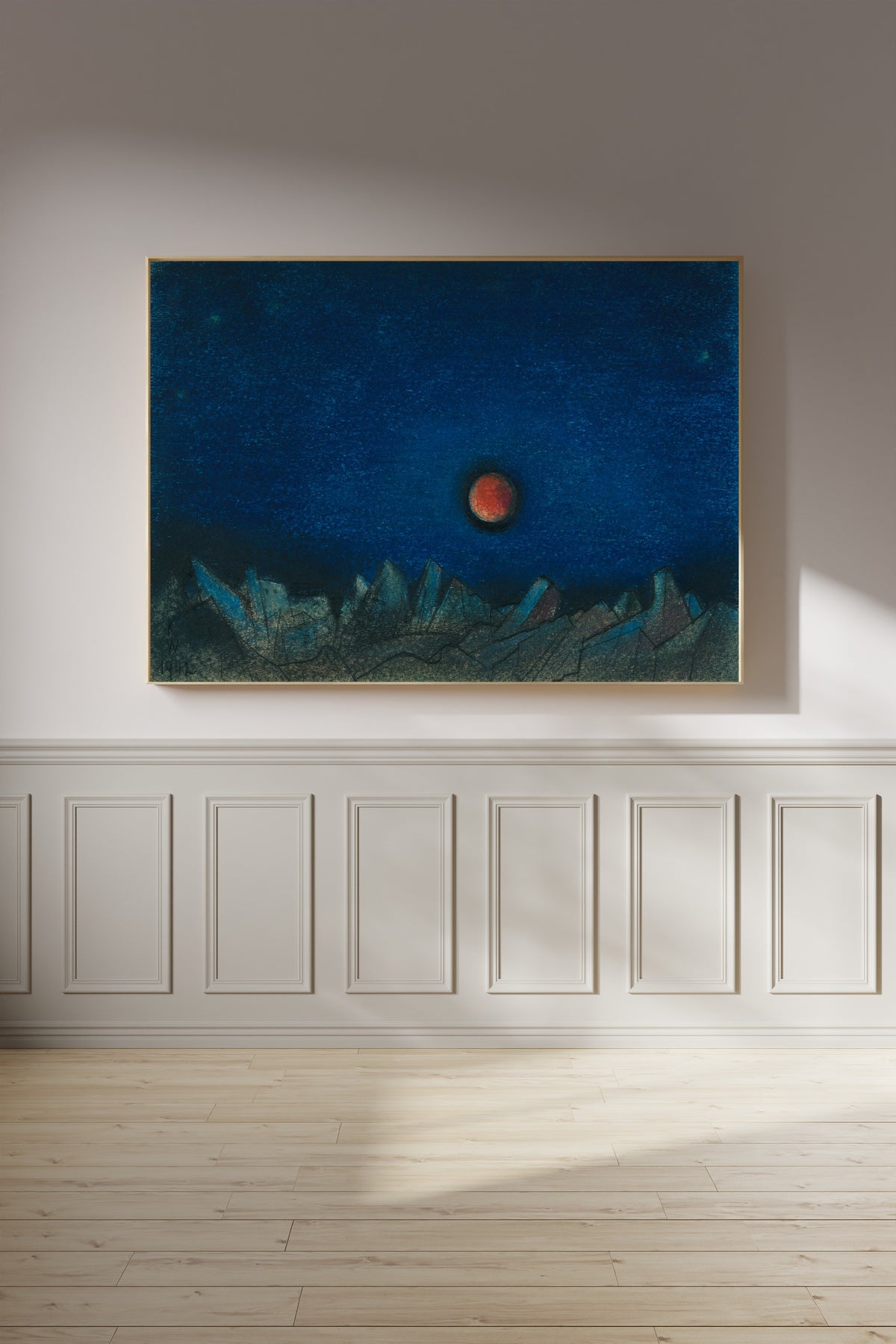 Karl Wiener — Untitled (Red Moon over a Landscape of Ruins) | Modernist Landscape Print