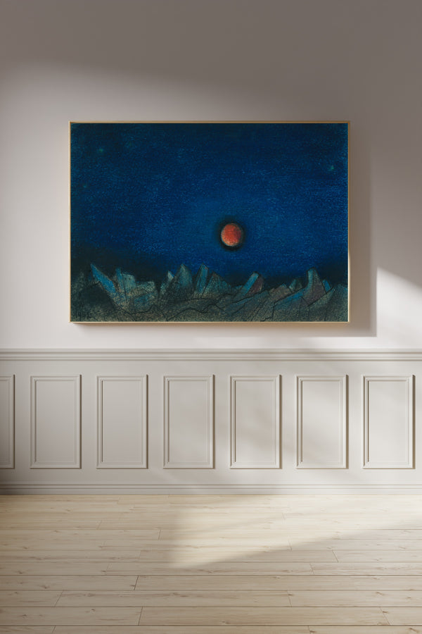Karl Wiener — Untitled (Red Moon over a Landscape of Ruins) | Modernist Landscape Print