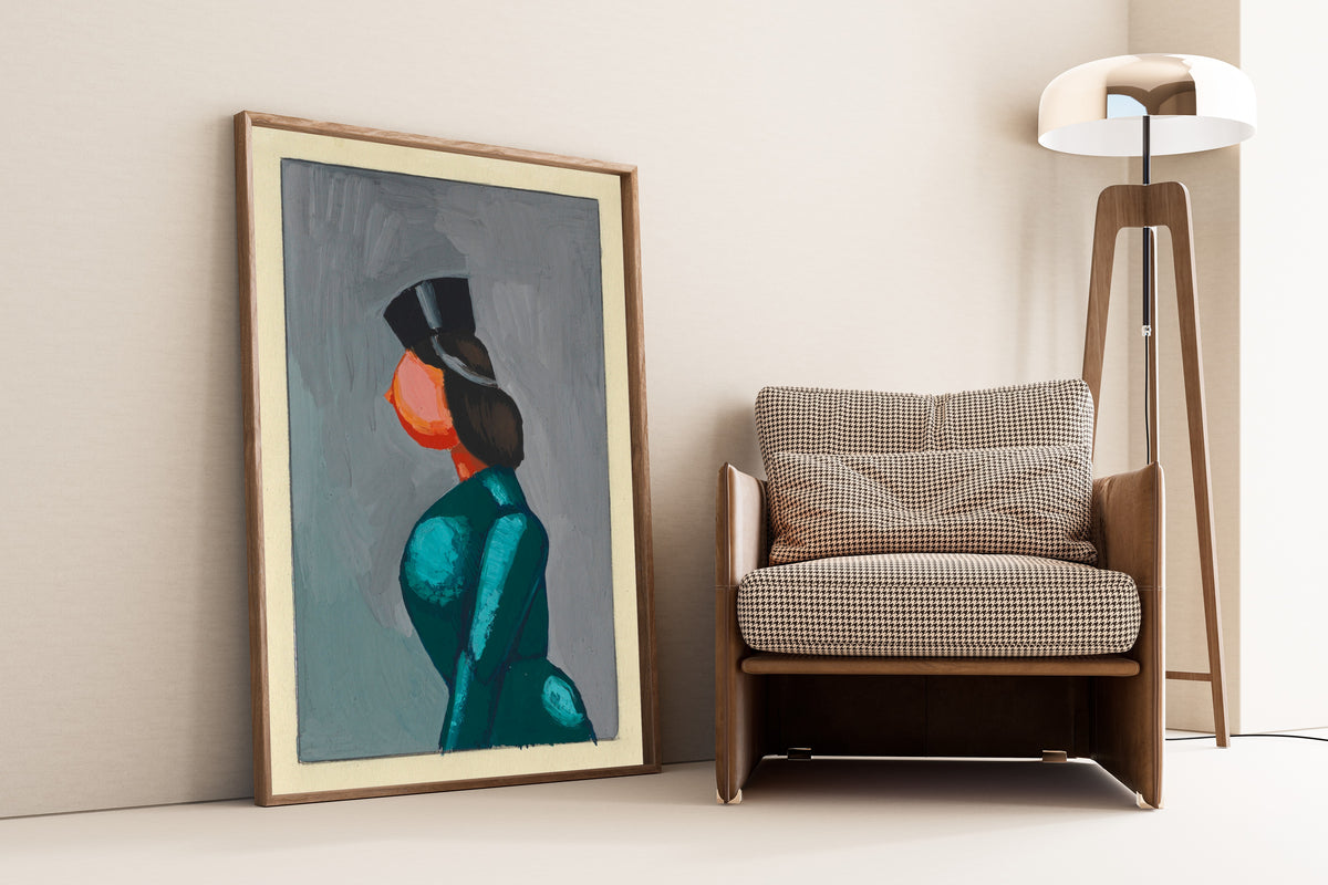 Karl Wiener — Untitled (Woman in a Green Dress with a Black Cap) | Expressionist Art Print