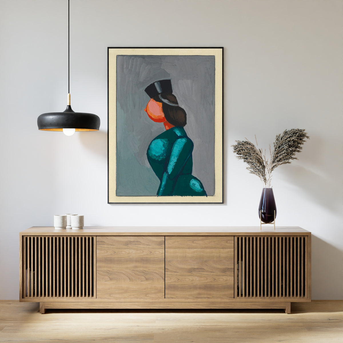 Karl Wiener — Untitled (Woman in a Green Dress with a Black Cap) | Expressionist Art Print