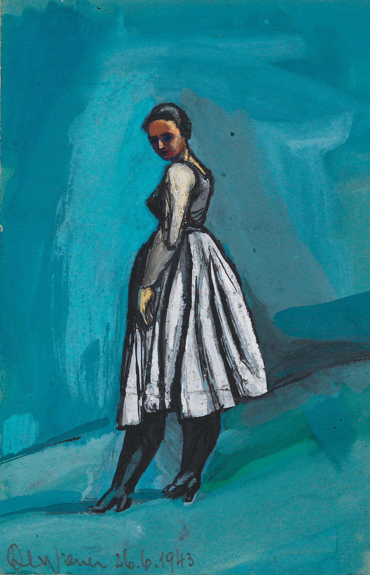 Karl Wiener — Untitled (Woman in a White and Black Dress) | Expressionist Art Print