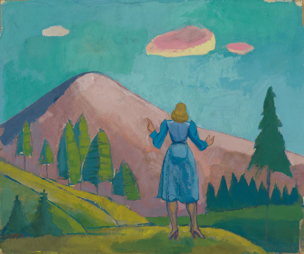 Karl Wiener — Untitled XI (Woman before a Pink Mountain) | Modernist Landscape Print