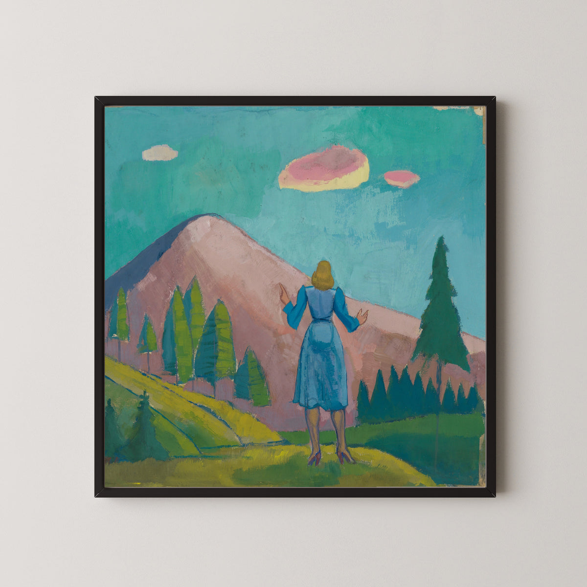 Karl Wiener — Untitled XI (Woman before a Pink Mountain) | Modernist Landscape Print