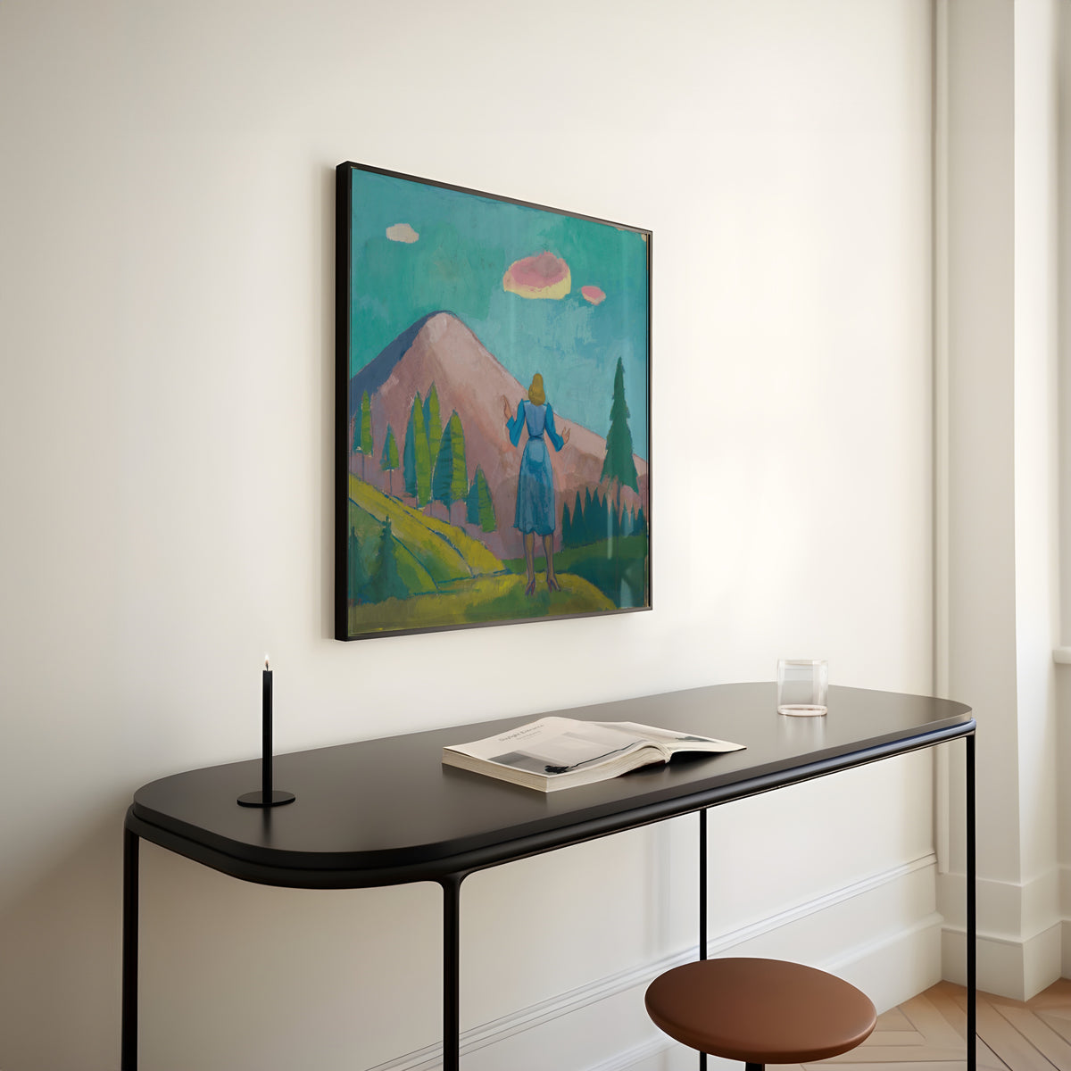 Karl Wiener — Untitled XI (Woman before a Pink Mountain) | Modernist Landscape Print