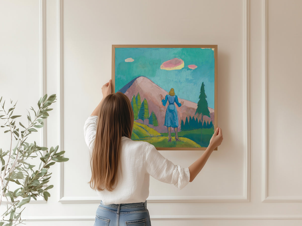 Karl Wiener — Untitled XI (Woman before a Pink Mountain) | Modernist Landscape Print
