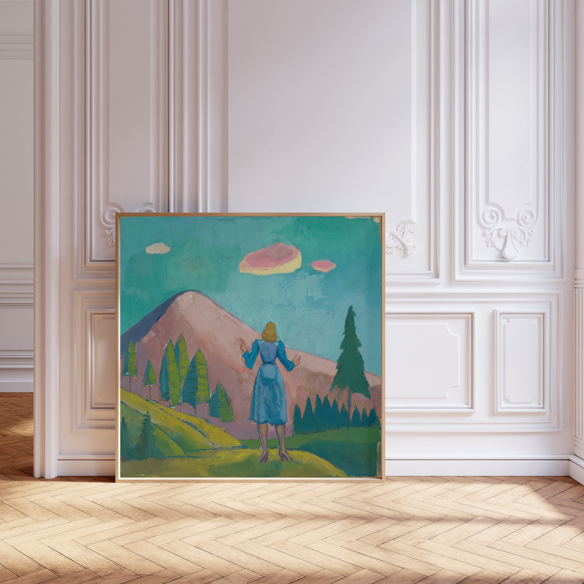 Karl Wiener — Untitled XI (Woman before a Pink Mountain) | Modernist Landscape Print
