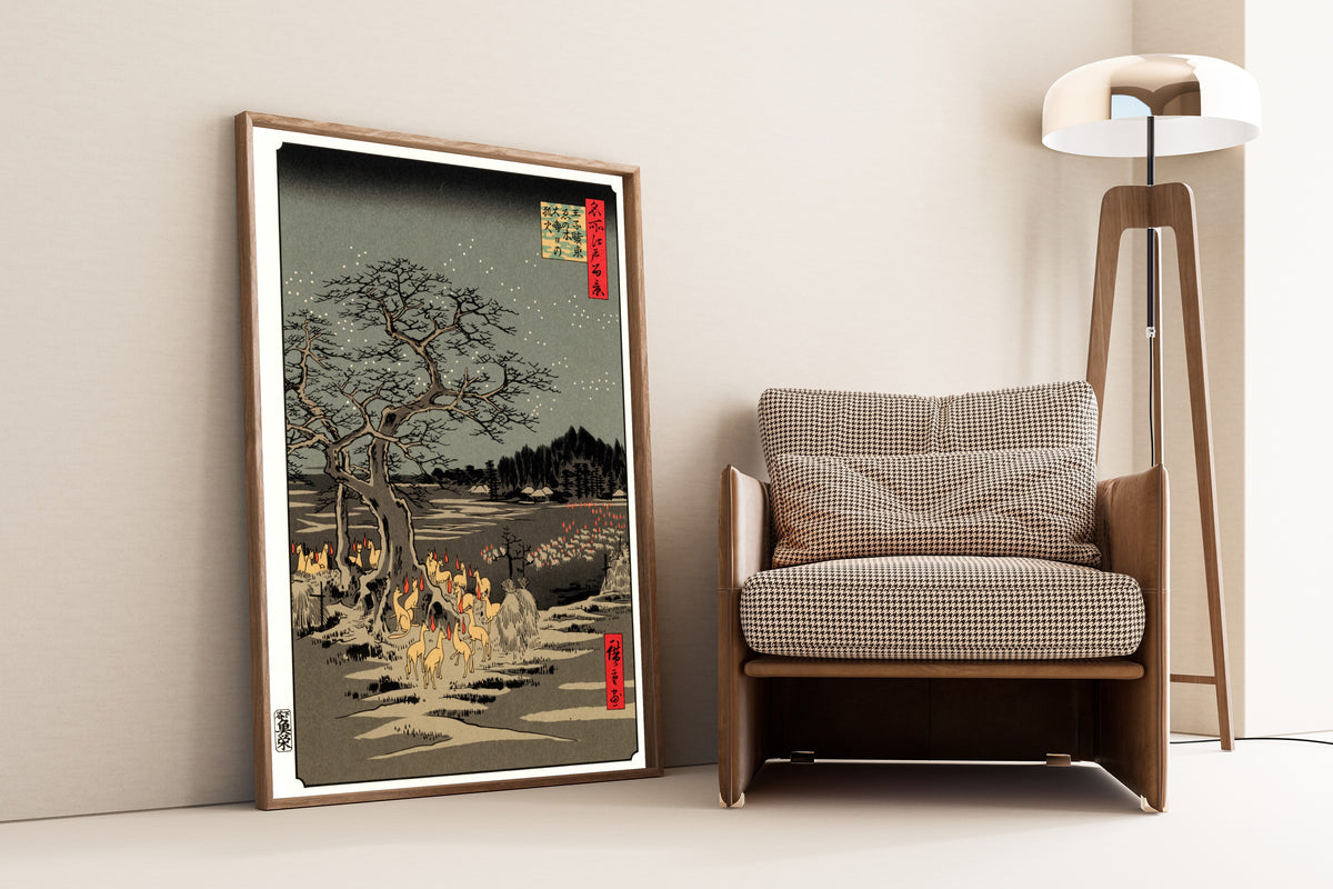Utagawa Hiroshige — New Year's Eve Foxfires at the Changing Tree, Ōji | Japanese Woodblock Print (Ukiyo-e)