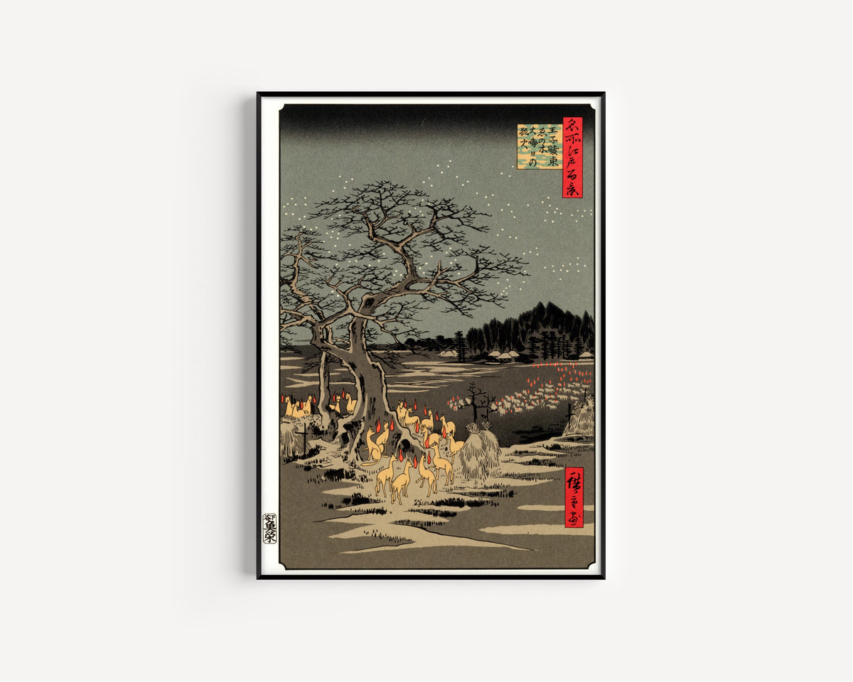 Utagawa Hiroshige — New Year's Eve Foxfires at the Changing Tree, Ōji | Japanese Woodblock Print (Ukiyo-e)