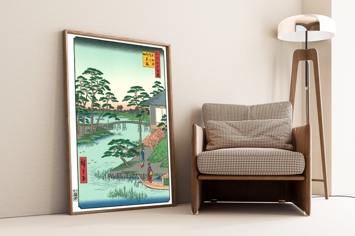 Utagawa Hiroshige — Mokuboji Temple and Vegetable Fields on Uchigawa Inlet | Japanese Woodblock Print (Ukiyo-e)