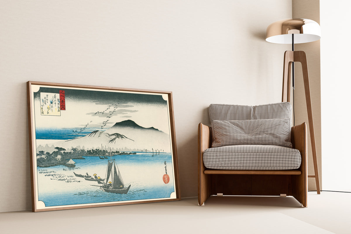 Utagawa Hiroshige — Wild Geese alighting at Katada | Japanese Woodblock Print (Ukiyo-e)