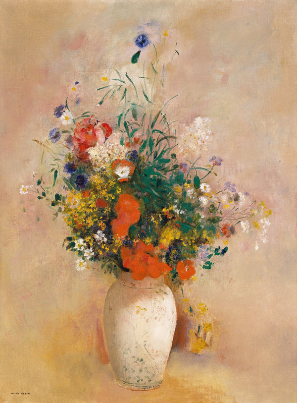 Odilon Redon — Vase of Flowers (Pink Background) | Symbolist Art Print