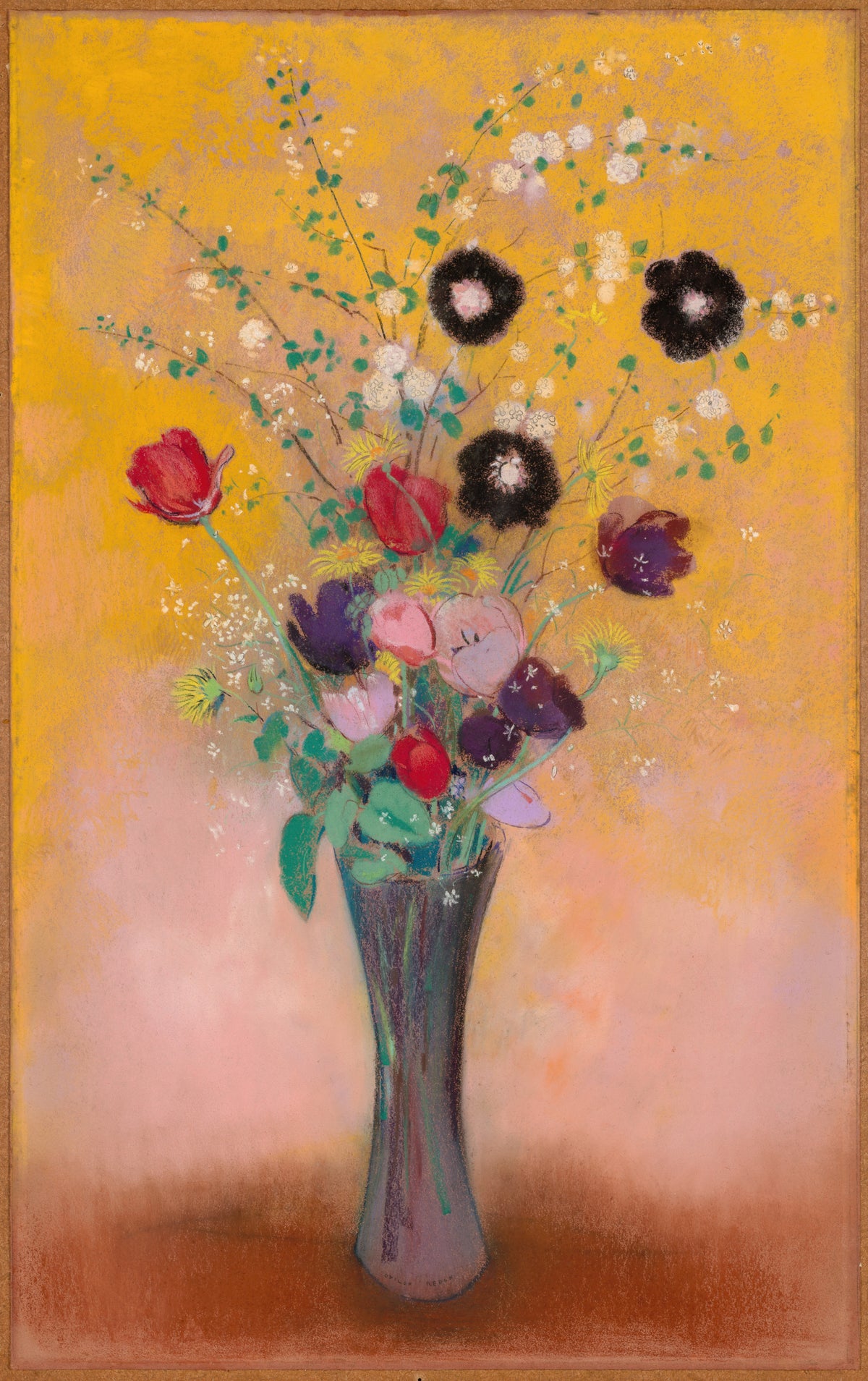 Odilon Redon — Vase of Flowers (Yellow Background) | Symbolist Art Print