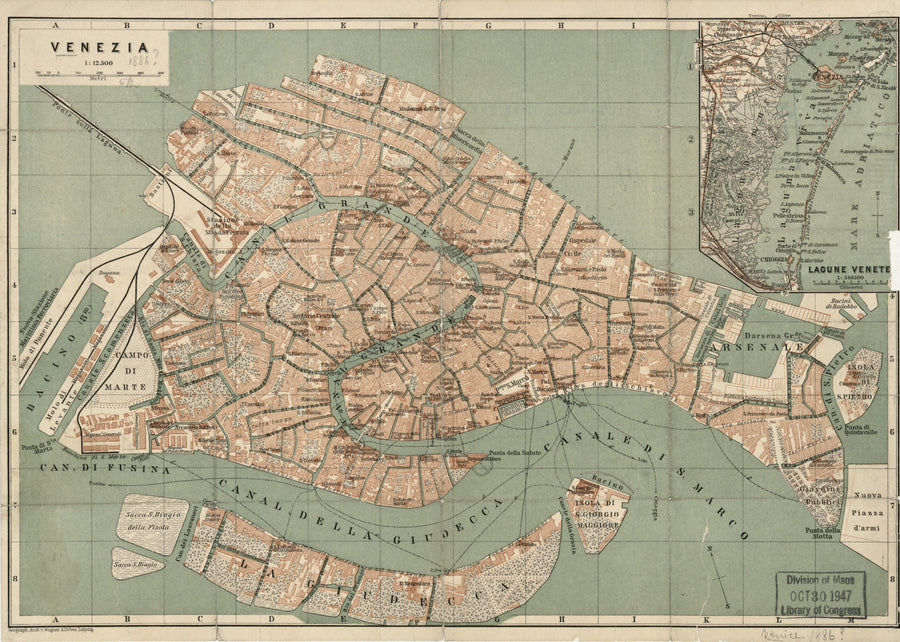 Wagner & Debes — Venezia | Antique City Plan Print shown to scale on a wall above a sofa