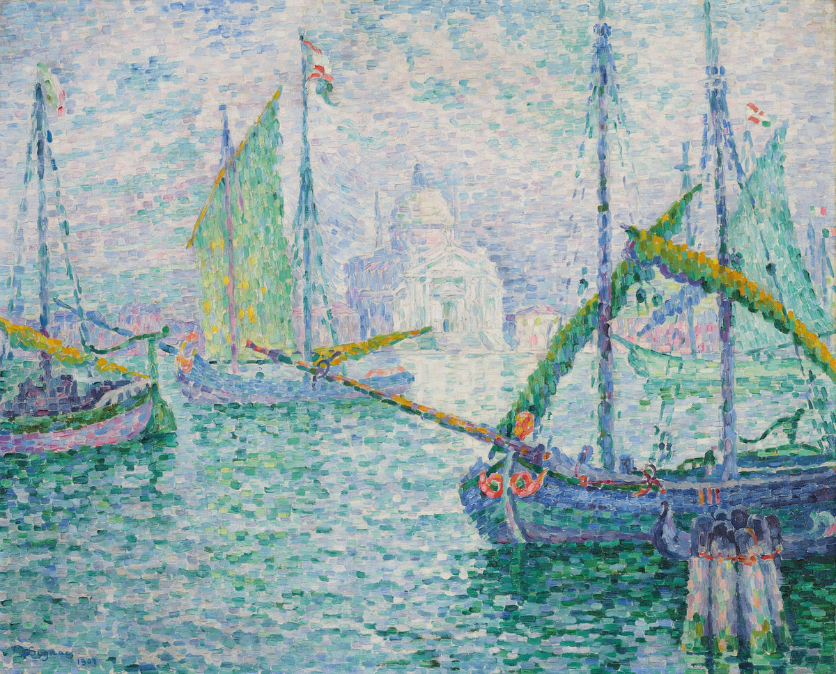 Venice, Il Redentore by Paul Signac — Moored sailing boats and green water before a white domed church