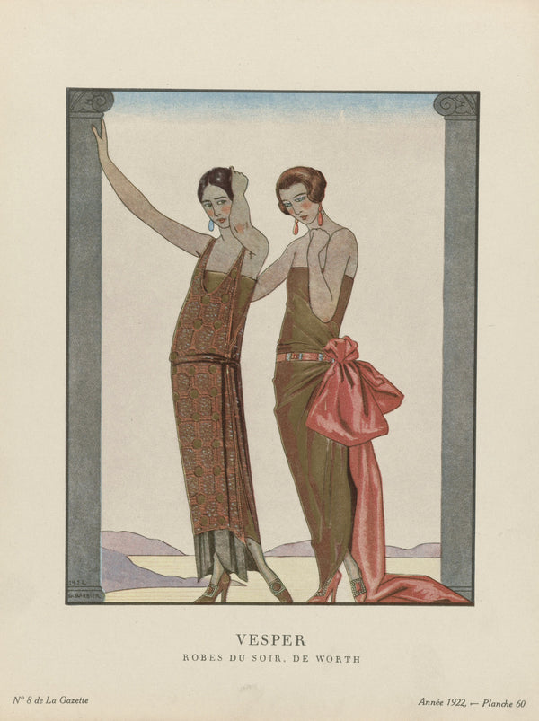 George Barbier — Vesper, robes du soir de Worth | Art Deco Fashion Print