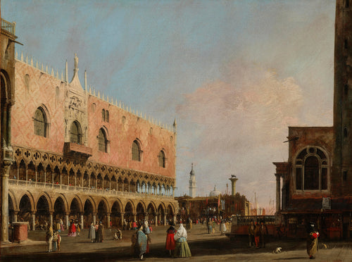 View of the Piazzetta San Marco Looking South by Canaletto — Sunlit Doge's Palace above a carnival crowd