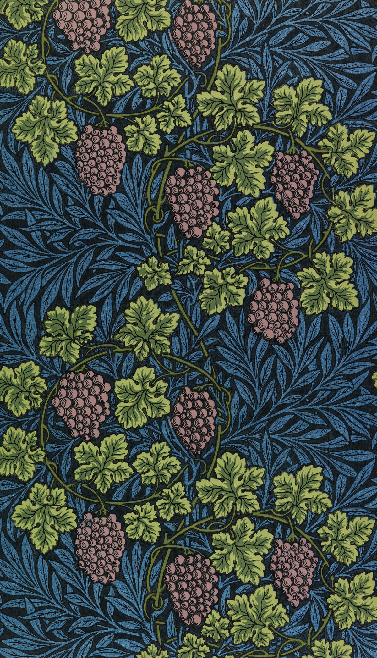 Vine (Blue) by William Morris — Grape vines winding through layered blue leaves