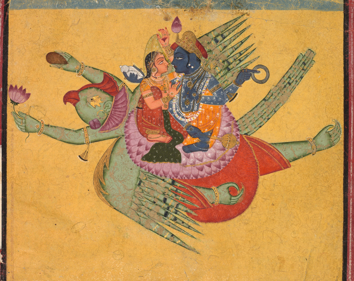 Bundi school — Vishnu and Lakshmi on Garuda | Indian Miniature Painting Print