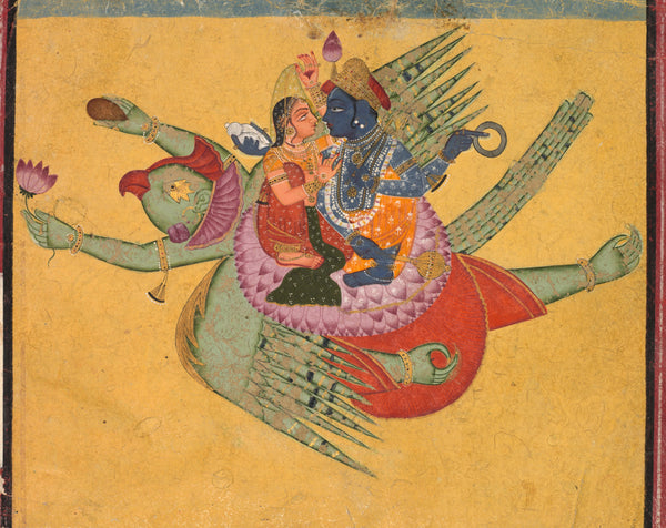 Bundi school — Vishnu and Lakshmi on Garuda | Indian Miniature Painting Print