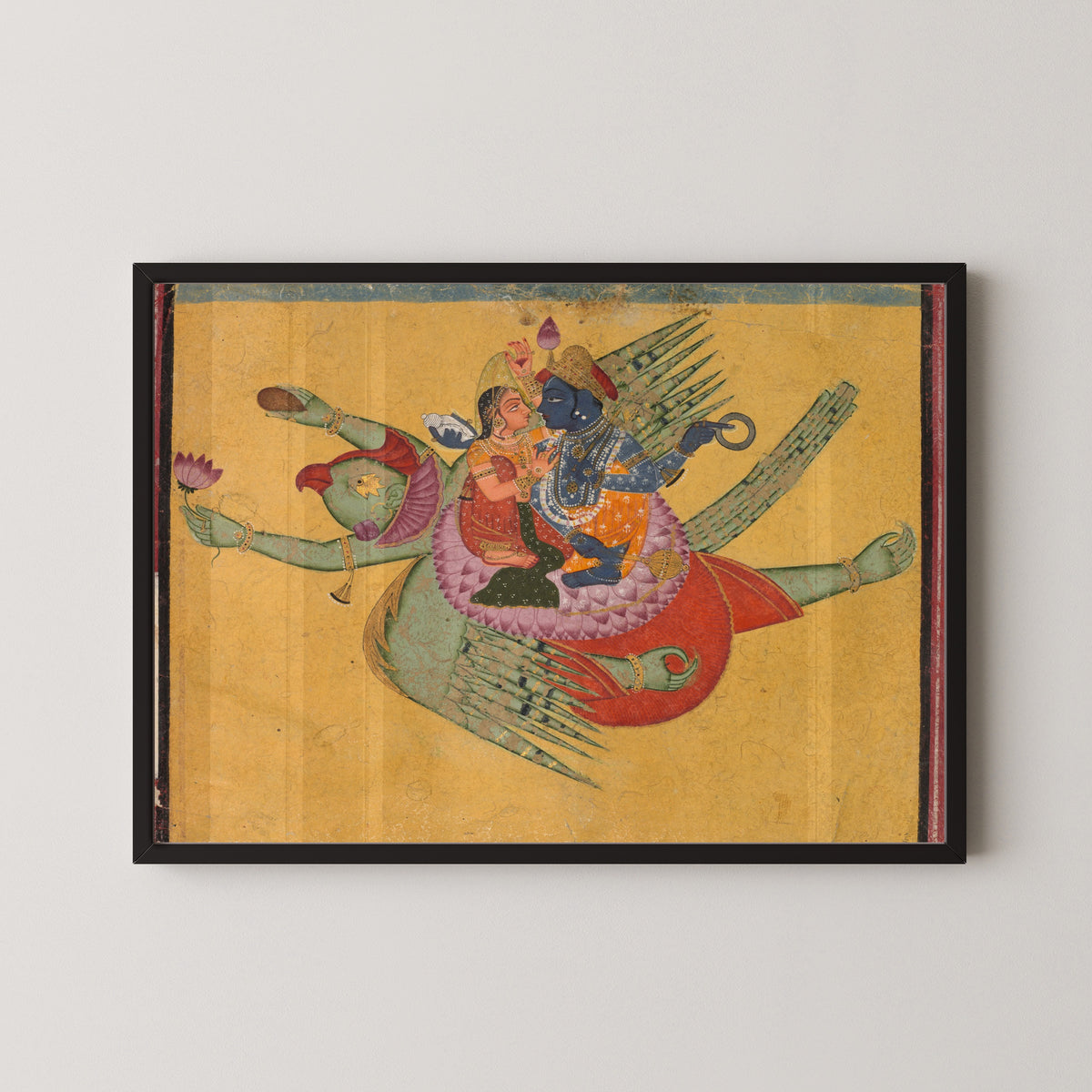 Bundi school — Vishnu and Lakshmi on Garuda | Indian Miniature Painting Print