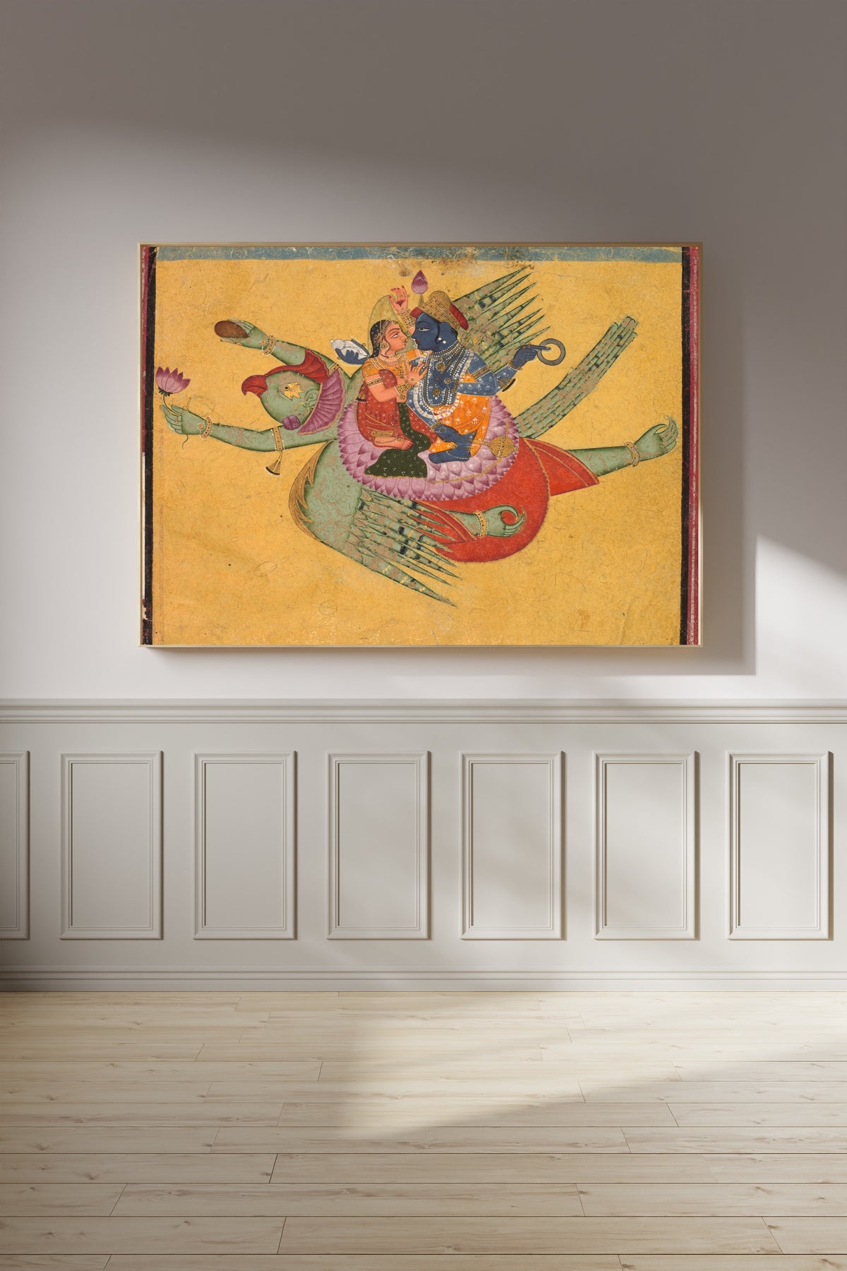 Bundi school — Vishnu and Lakshmi on Garuda | Indian Miniature Painting Print