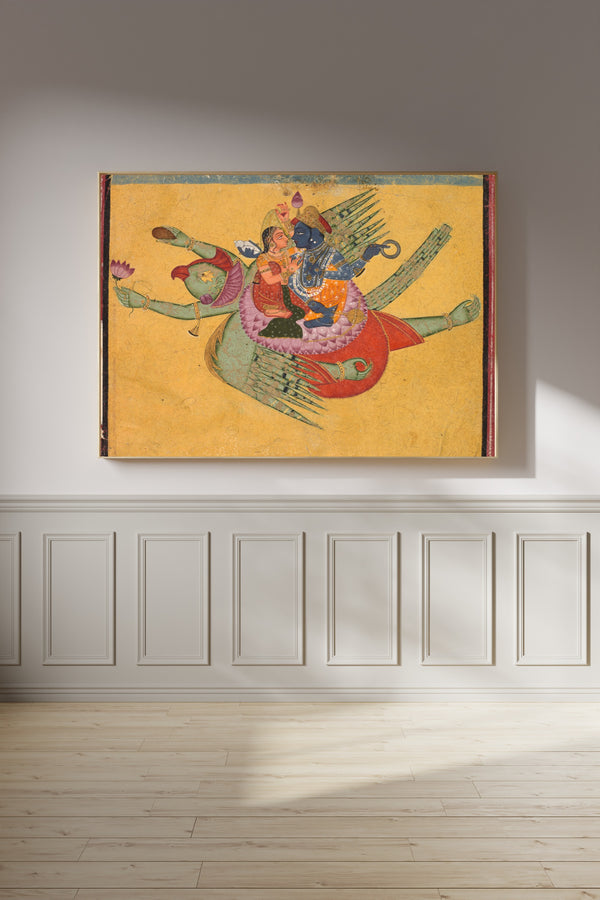 Bundi school — Vishnu and Lakshmi on Garuda | Indian Miniature Painting Print