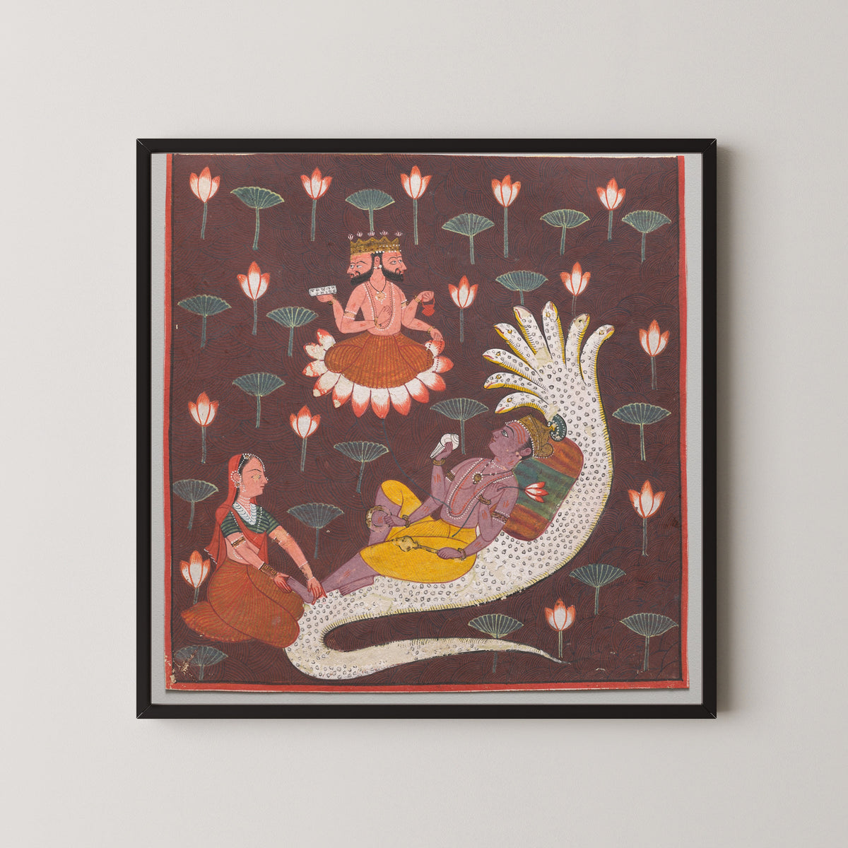 Chamba school — Vishnu on Ananta, the Endless Serpent | Indian Miniature Painting Print