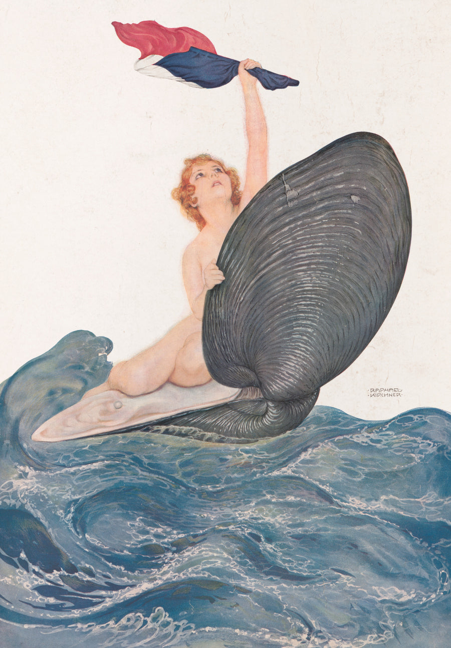 Raphael Kirchner — Vive la France | Art Nouveau Print shown to scale on a wall above a sofa