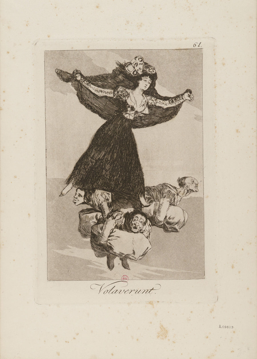 Francisco de Goya — Volaverunt (They Have Flown), Los Caprichos, Plate 61 | Etching Print shown to scale on a wall above a sofa