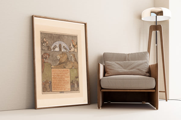 Bernard Willem Wierink — Vos (Reinaert) voor leeuw (Nobel) en andere dieren in tribunaal [Reynard before King Nobel's tribunal] | Art Nouveau Print