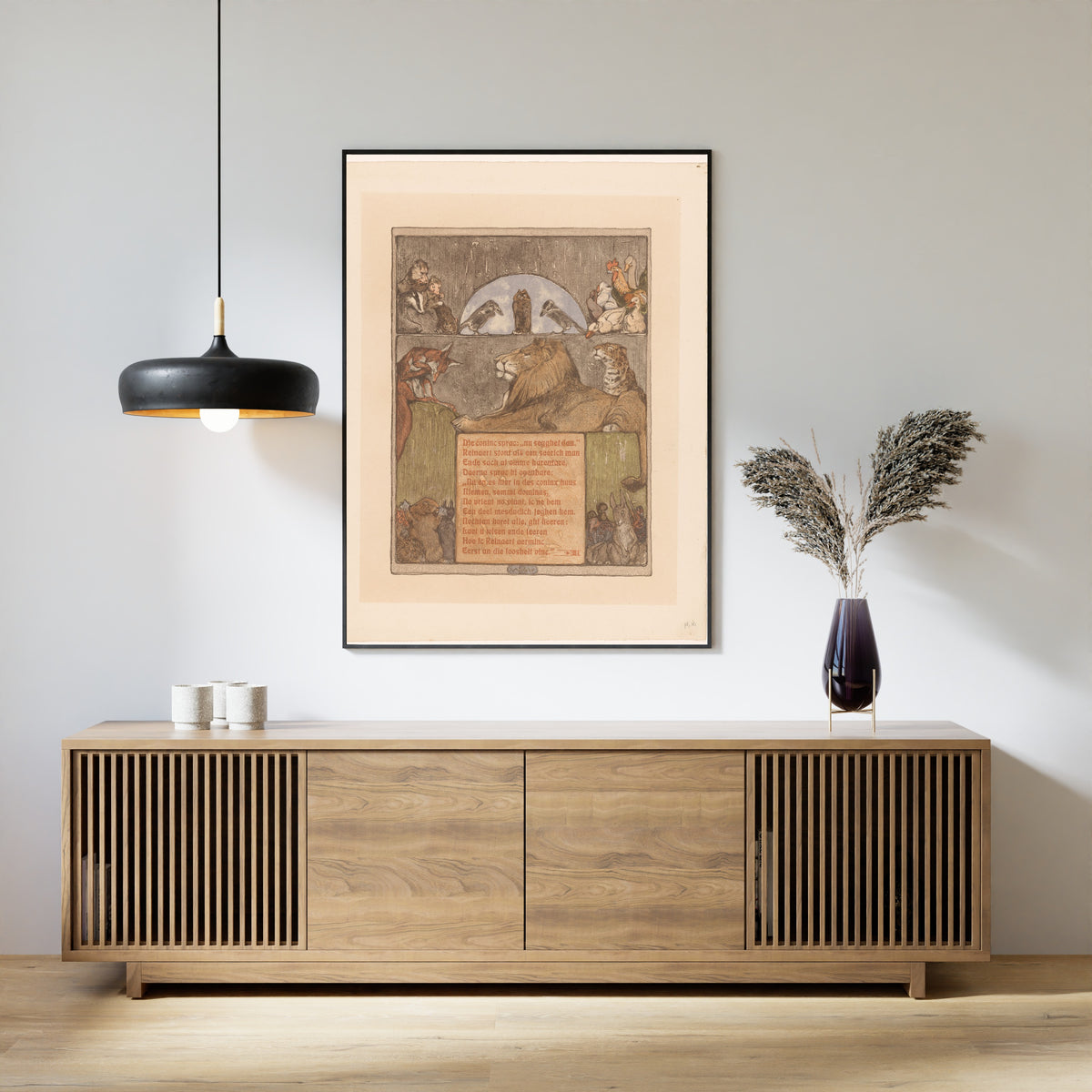 Bernard Willem Wierink — Vos (Reinaert) voor leeuw (Nobel) en andere dieren in tribunaal [Reynard before King Nobel's tribunal] | Art Nouveau Print