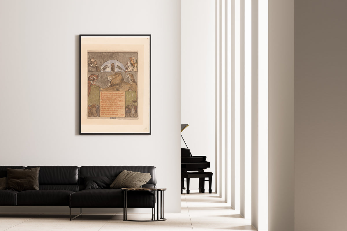 Bernard Willem Wierink — Vos (Reinaert) voor leeuw (Nobel) en andere dieren in tribunaal [Reynard before King Nobel's tribunal] | Art Nouveau Print
