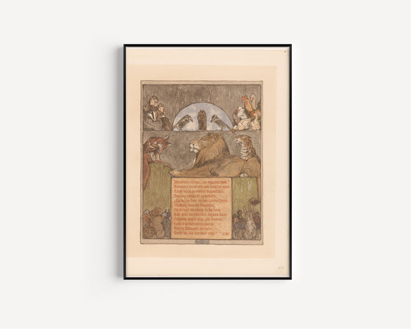 Bernard Willem Wierink — Vos (Reinaert) voor leeuw (Nobel) en andere dieren in tribunaal [Reynard before King Nobel's tribunal] | Art Nouveau Print