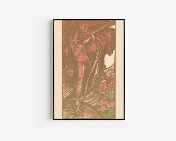 Johannes Josephus Aarts — Vrouw en jongen in de wolken [Woman and boy in the clouds] | Art Nouveau Woodcut Print