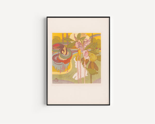 Georges de Feure — Vrouw krijgt visioen in een tuin [Woman receiving a vision in a garden] | Art Nouveau Print