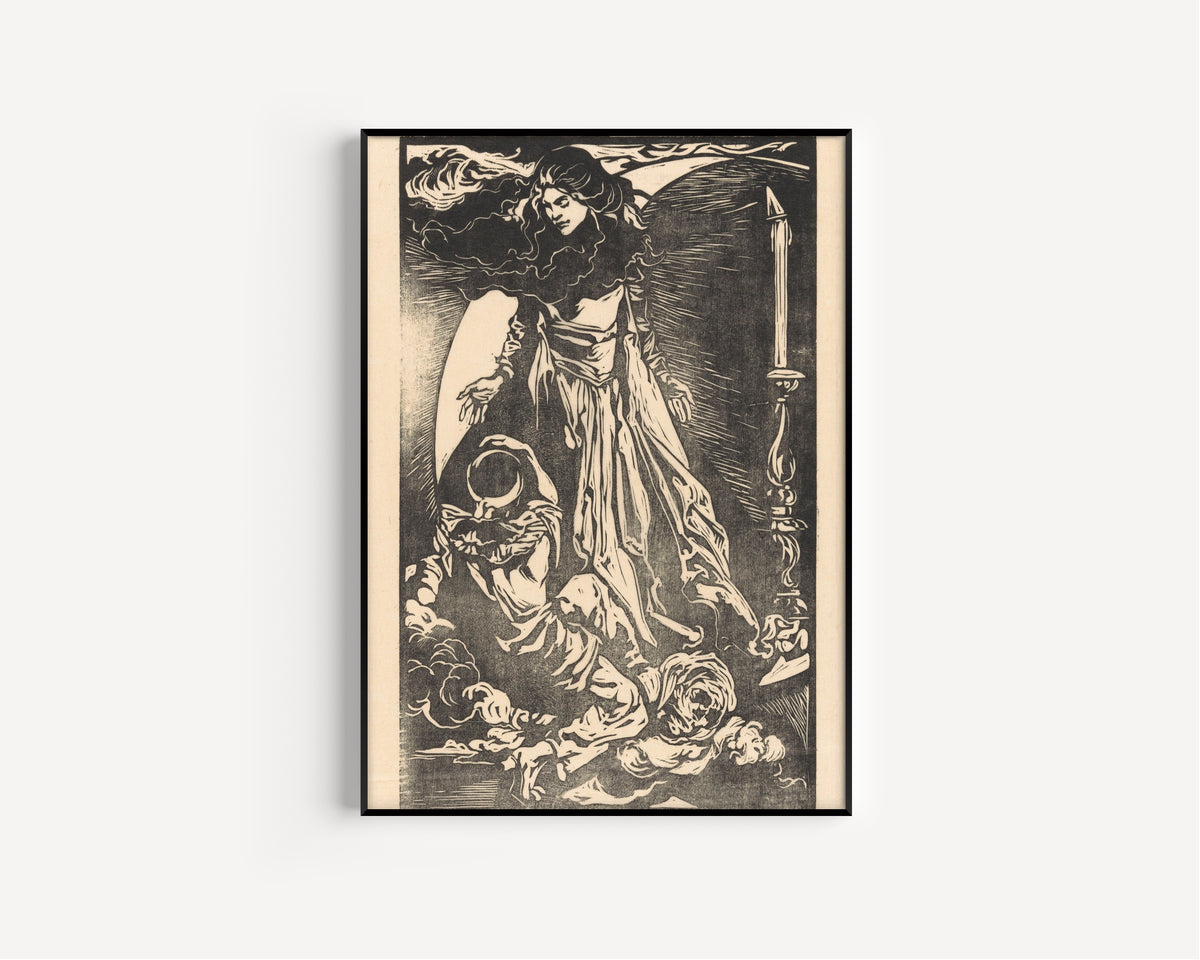 Johannes Josephus Aarts — Vrouw met maansikkel [Woman with crescent moon] | Art Nouveau Woodcut Print